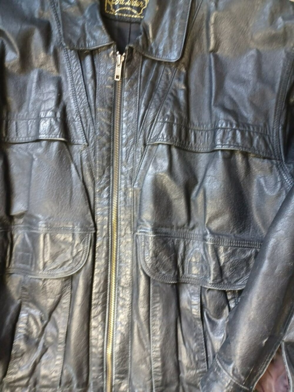 Echtes Leder Vintage Men’s Black Leather Bomber Jacket Sz L - Picture 2 of 4